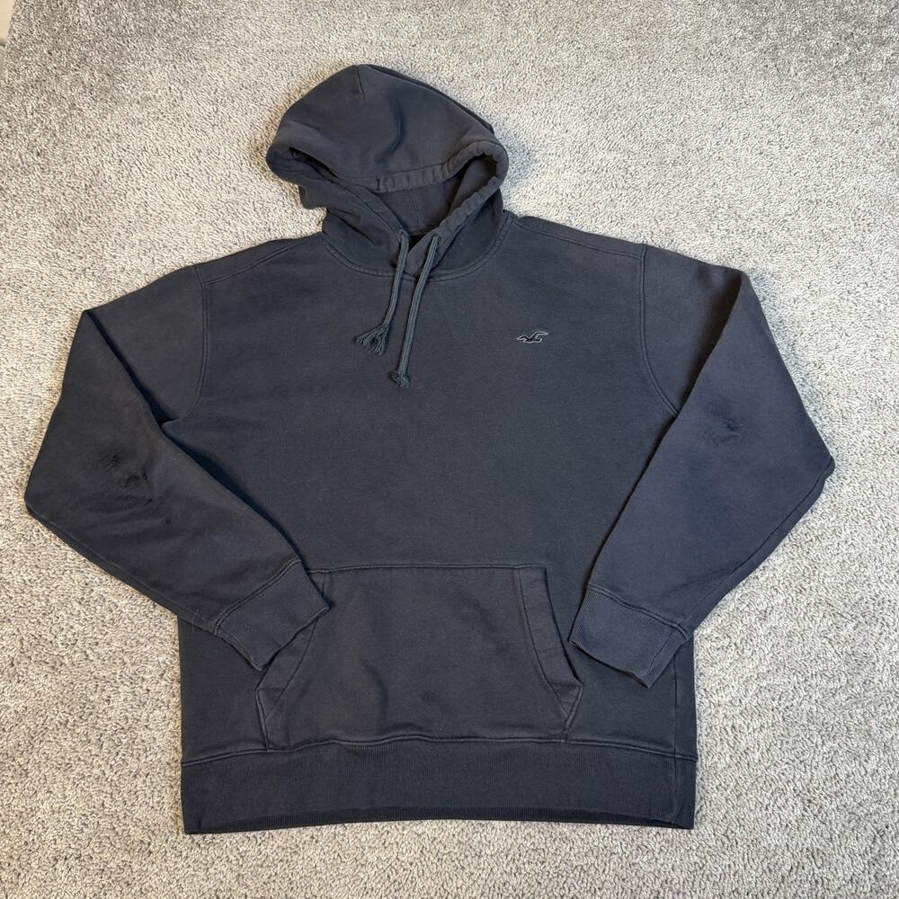 Hollister Hoodie Mens M Gray Pullover Hooded Pockets Fleece Embroidered Logo